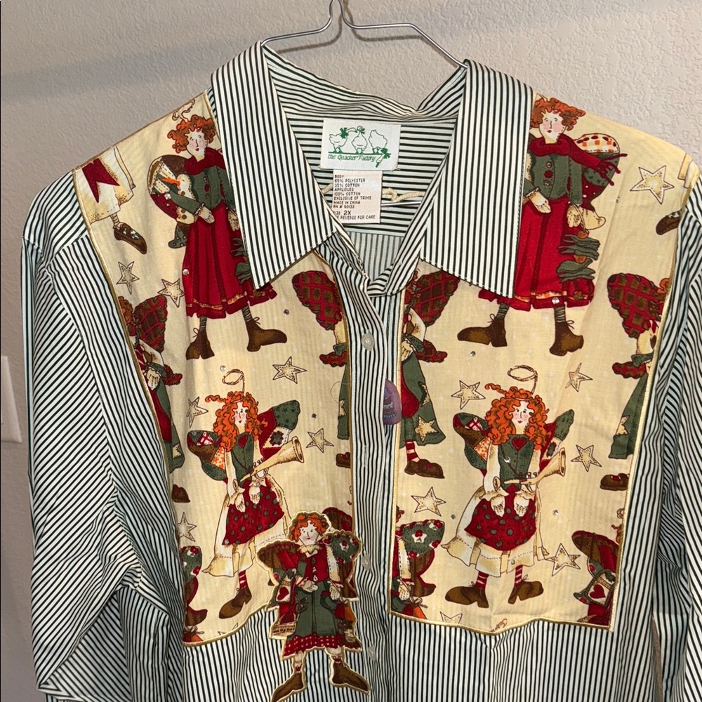 Vintage Quaker Factory Striped button down fairy core Shirt with quilted look 2x - Picture 5 of 11